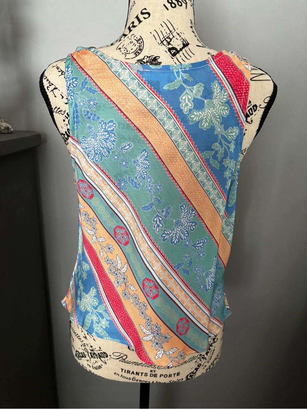 Heartloom Multicolor Draped Cowl Neck Tank Top - Blue, Green, Coral, Peach - Picture 3 of 5
